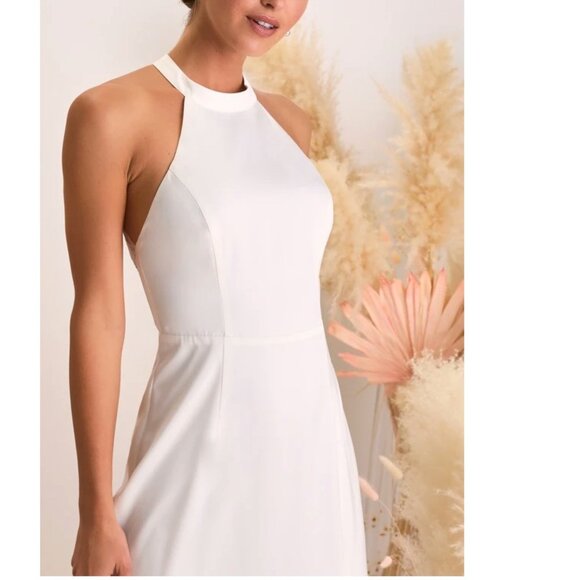 Lulu's Radiant Adoration White Satin Lace Backless Halter Maxi Dress Small NWT - Picture 8 of 11